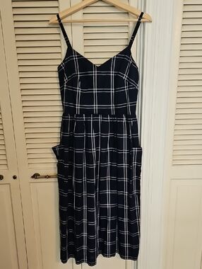 NWT Emily and Fin Bree Midi Sun Dress Navy Plaid 100% Cotton Size Small 10UK 6US
